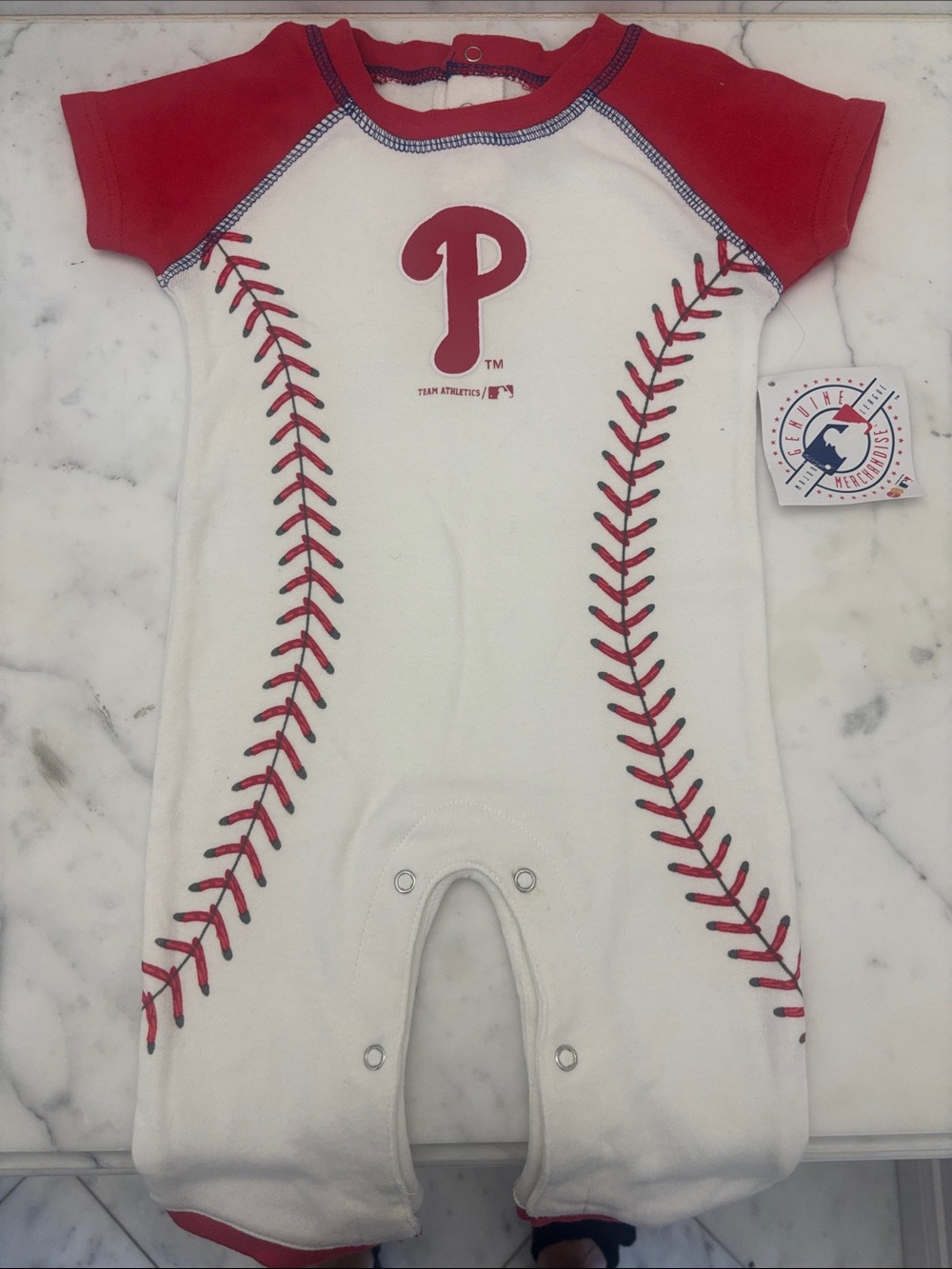 MLB Philadelphia Phillies White and Red Baseball One-Piece Bodysuit